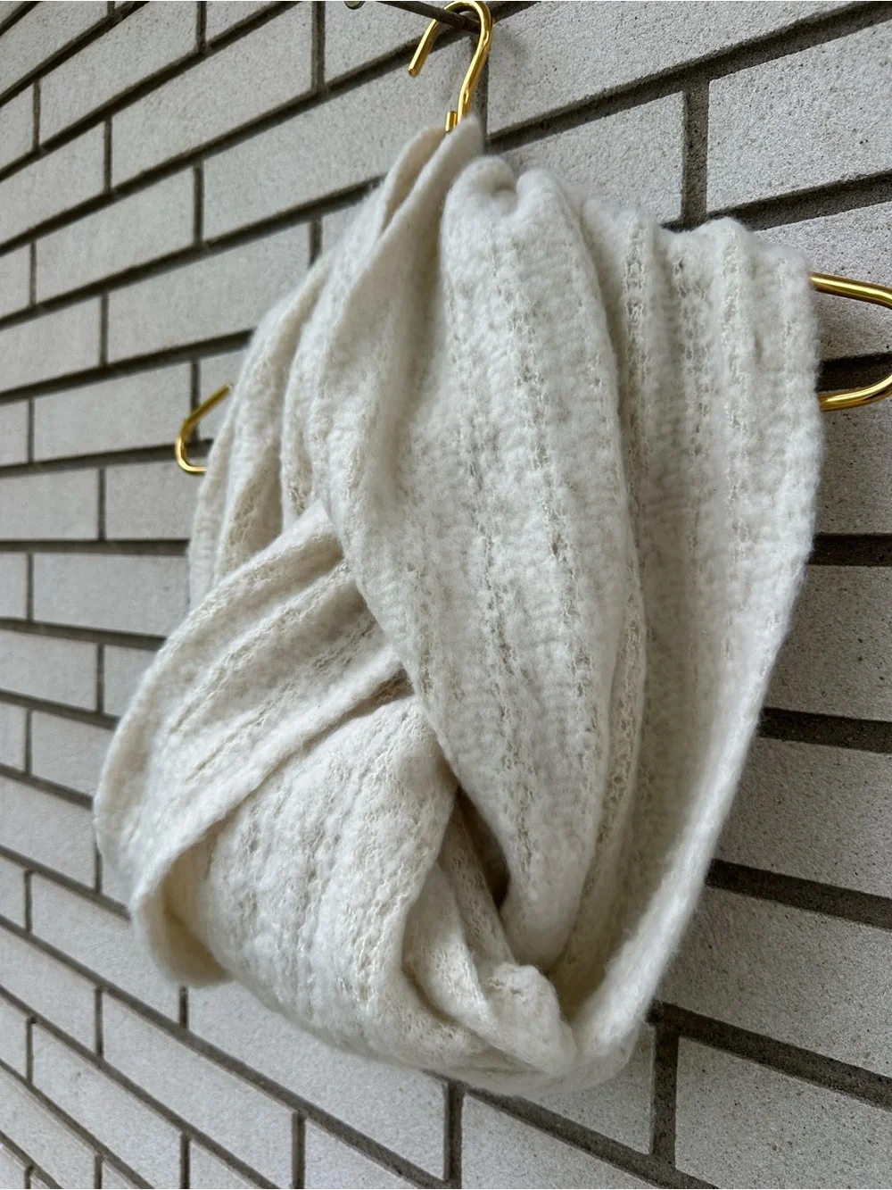 LOOK by M Ivory Fuzzy Knit Scarf Soft Cozy Long Wrap Ribbed Blanket